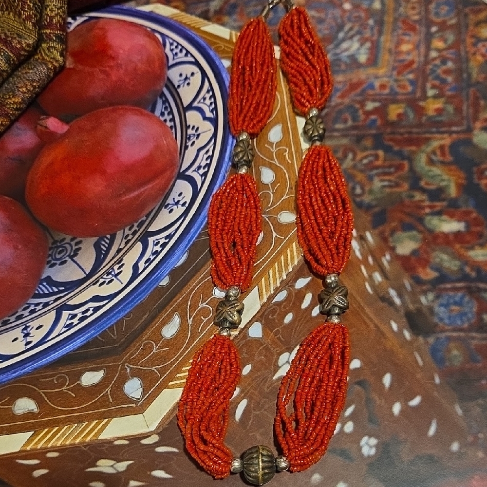 Vibrant Red Beaded Necklace with Antique Accents